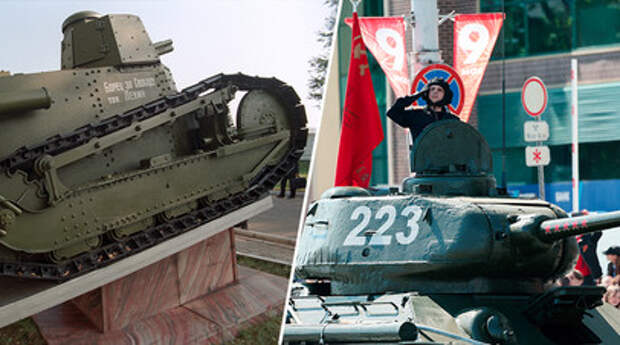 Восстановленный «Рено Русский» (экспонат Военно-исторического музея бронетанкового вооружения и техники)/танк КВ на параде Победы в Калининграде
