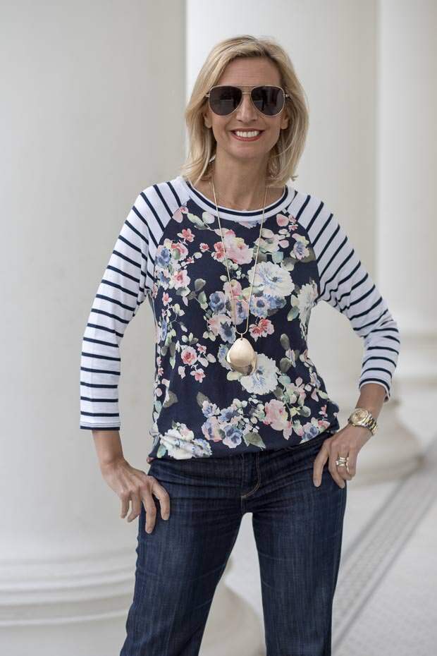 mixing ivory and navy with some bold color and patterns for todays fashion style feature outfit