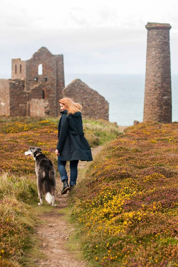 Stylish dressing for a rainy day - wearing AW17 Seasalt Cornwall in St Agnes, Cornwall: Longline navy raincoat \ grey Fair Isle sweater jumper \ blue corduroy trousers \ navy Chelsea boots | Not Dressed As Lamb, over 40 style