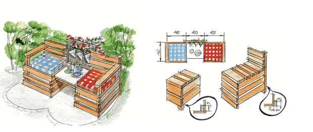 Мебель из поддонов для дачи схема