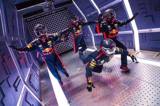 Don't try this at home Aston Martin Red Bull Racing’s mechanics pictured floating in zero gravity during the Zero-G pit stop aboard an aircraft in Russia.