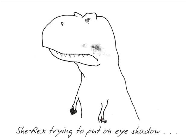 3. «Ти-Рекс пытается сделать макияж…» динозавр, иллюстрация, рекс, рисунок, художник, юмор
