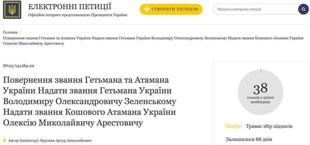Петиция о признании Зеленского гетьманом