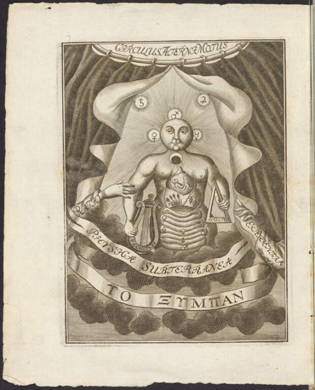 Тело в алхимической лаборатории, гравюра в Physica subterranea Йоахима Бехера, 1738 год. | Фото: atlasobscura.com.