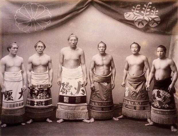 Борцы сумо, 1890 год. история, ретро, фото