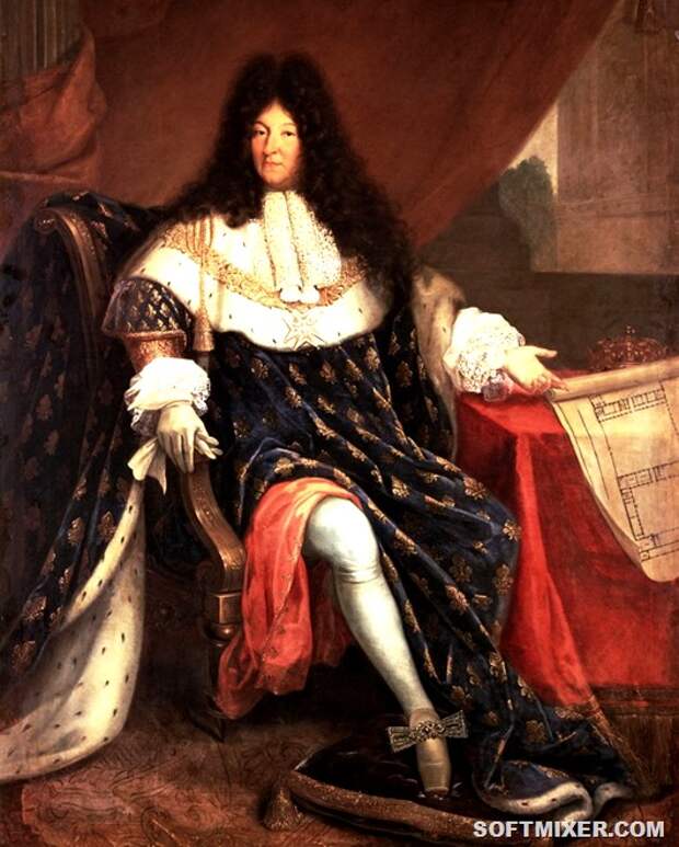 French_painting_Louis_XIV_With_Plans_for_Versailles_Kings_Full_length_portraits_Fine_art_Visual_arts_Curly_b