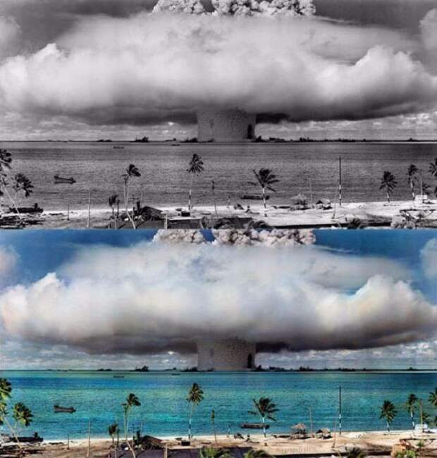 Второй атомный взрыв «Бэйкер», произведенный под водой на глубине 27 метров в ходе американской операции-эксперимента «Перекрестки».