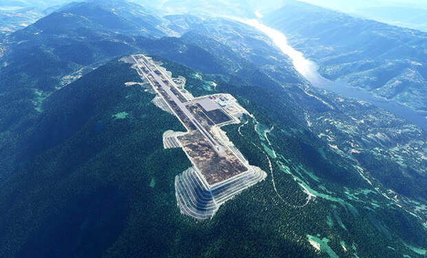 В Китае построили аэропорт на высоте в 1800 метров. Для этого строителям пришлось срезать вершину горы