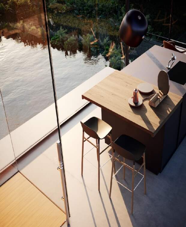 Готовить на такой кухне, впрочем, как и обедать, будет одно удовольствие (концепт House on the Rice Paddy). | Фото: designboom.com. Готовить на такой кухне, впрочем, как и обедать, будет одно удовольствие (концепт House on the Rice Paddy). | Фото: designboom.com.