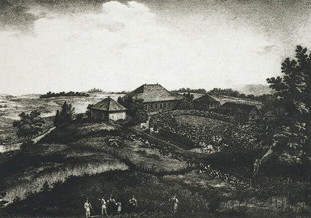 Усадьба Михайловское в 1837 году. Литография П. А. Александрова по рисунку И. С. Иванова Усадьба Михайловское в 1837 году. Литография П. А. Александрова по рисунку И. С. Иванова