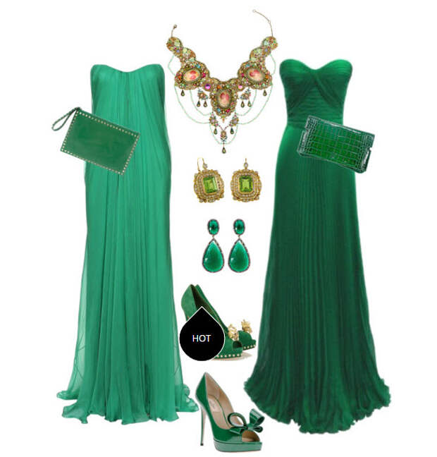 Зеленое платье и украшения к нему