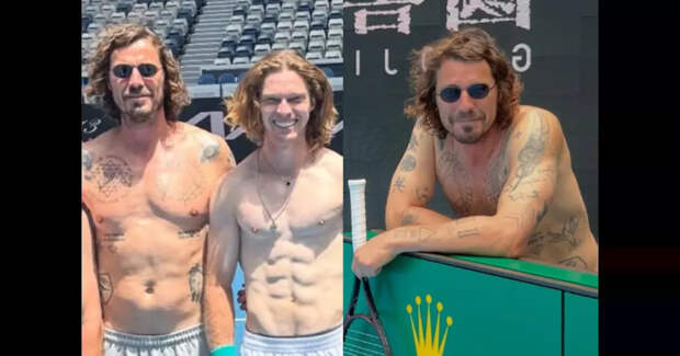 Андрей Рублёв и Марат Сафин снялись на корте с голым торсом