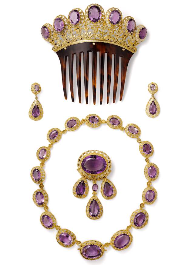 Парюра Cartier, Париж, около 1850 г. Золото, аметисты овальной и грушевидной формы. 