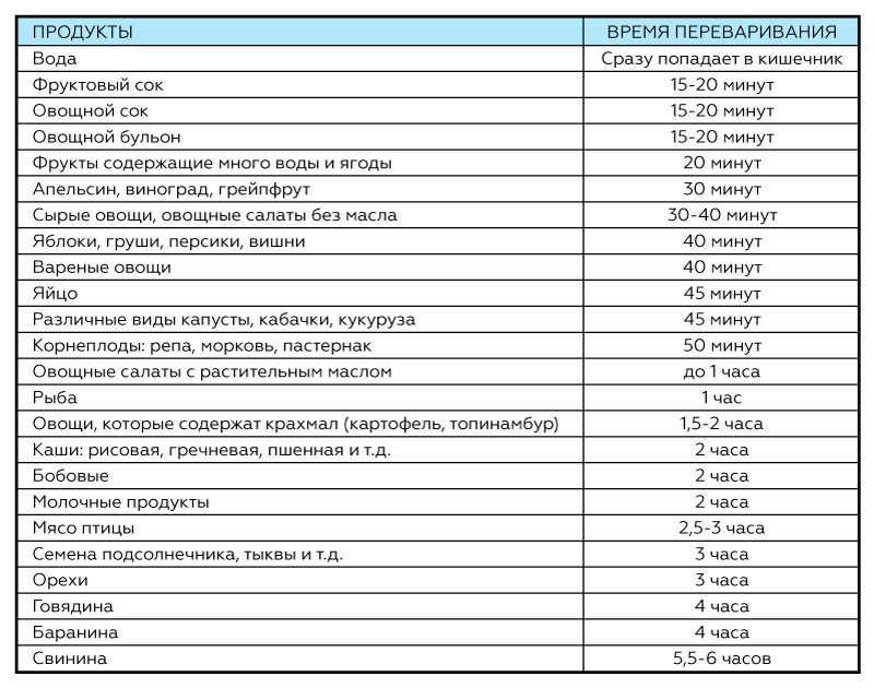 Время переваривания пищи Время переваривания пищи