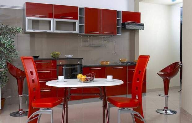 Ярко-алый интерьер кухни, что вдохновит и станет симпатичным вариантом для создания нового дизайна кухни.