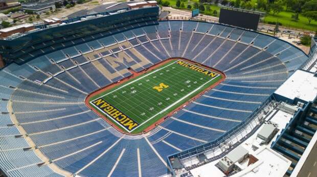 An aerial view of Michigan Stadium in Ann Arbor.