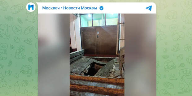 Дыра вместо крыльца: у подъезда дома в Москве обрушился пол