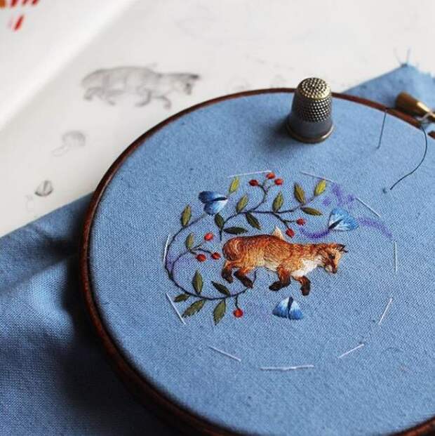 Вышивка гладью: лиса. Мастер-класс