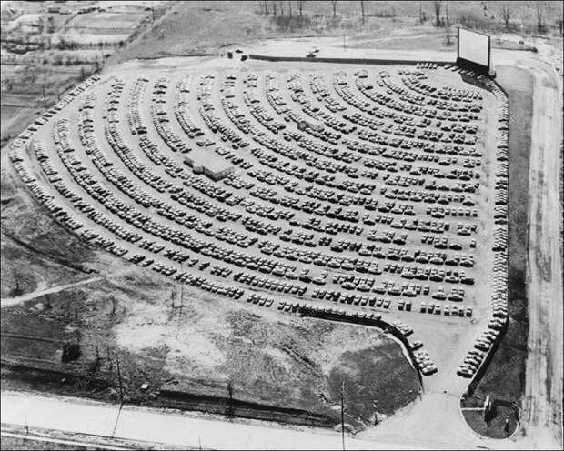 Автомобильный кинотеатр, США 1950-е годы. история, классика, фото