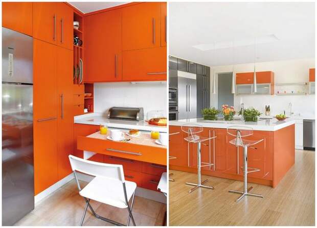 дизайн оранжевой кухни