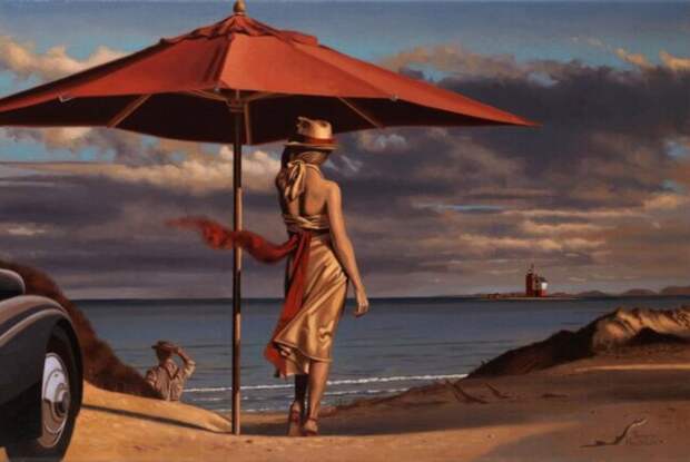 IMMERSION INTO STILLNESS... By..... Peregrine Heathcote..... | Peregrine,  Beach oil painting, Beautiful oil paintings