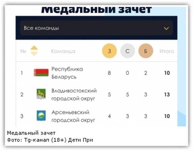Медальный зачет Фото: Tg-канал (18+) Дети Приморья