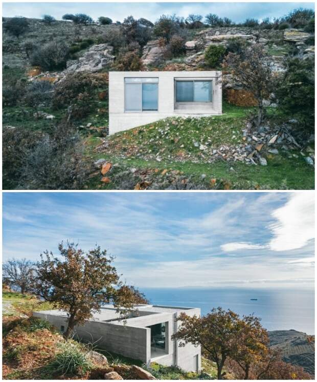 Из окон The Diagonal House отрывается прекрасный вид на живописный ландшафт и Эгейское море (о-в Кеа, Греция).
