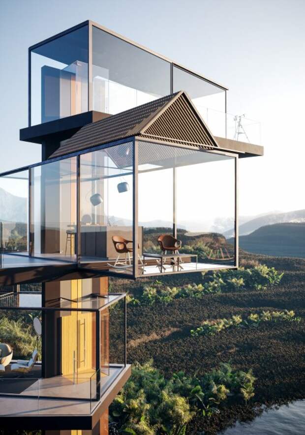 Прозрачные модульные блоки рассчитаны на обустройство отдельных комнат (концепт «Дом на рисовом поле»). | Фото: designboom.com. Прозрачные модульные блоки рассчитаны на обустройство отдельных комнат (концепт «Дом на рисовом поле»). | Фото: designboom.com.