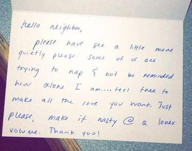 записка соседу слишком громкий секс