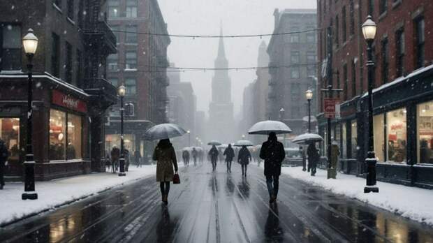 Снег и дождь / Изображение сгенерировано Алиса AI / amic.ru