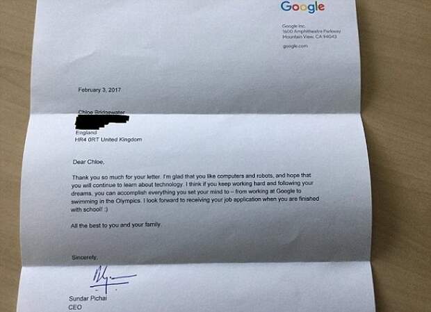 7-летняя девочка написала письмо в Google.