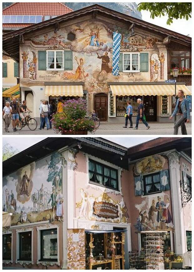 Многие дома украшают библейские мотивы (деревня Обераммергау, Германия).