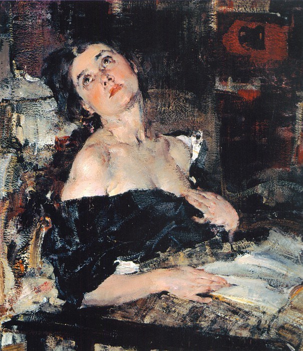 Николай Фешин. Дама в черном (Портрет А.Н.Фешиной), 1924 год