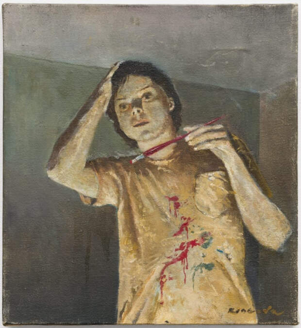 «Автопортрет в рубашке, испачканной краской» (ок. 1979 г.). Предоставлено Фондом семьи Кинкейд.