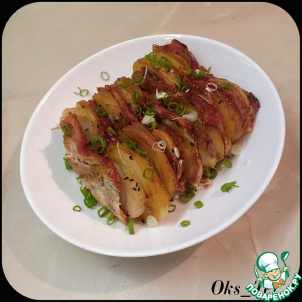 Свинина на шпажках с беконом и картофелем