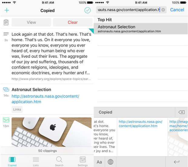 iphone clipboard managers- Copied Clipboard Manager