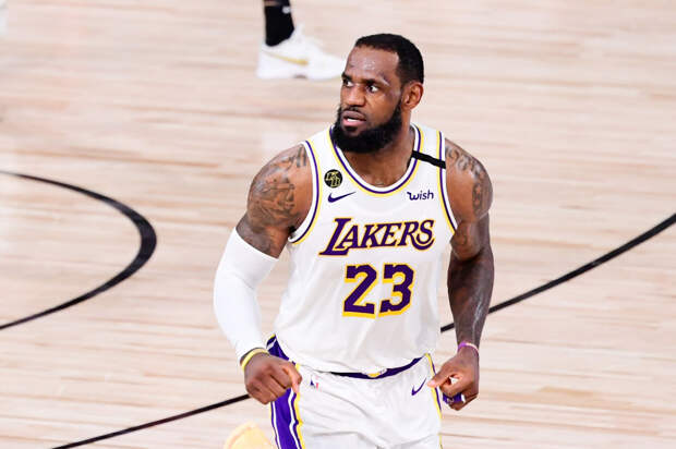 Lebron James running on the court 