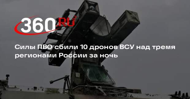 Минобороны: силы ПВО ночью уничтожили 10 беспилотников над тремя регионами РФ