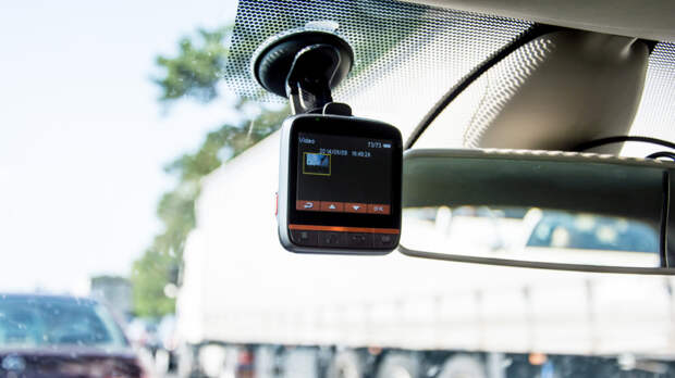 car video recorder instaled on the window
