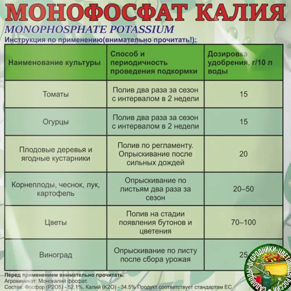 Подкормка томатов монофосфатом калия под корень