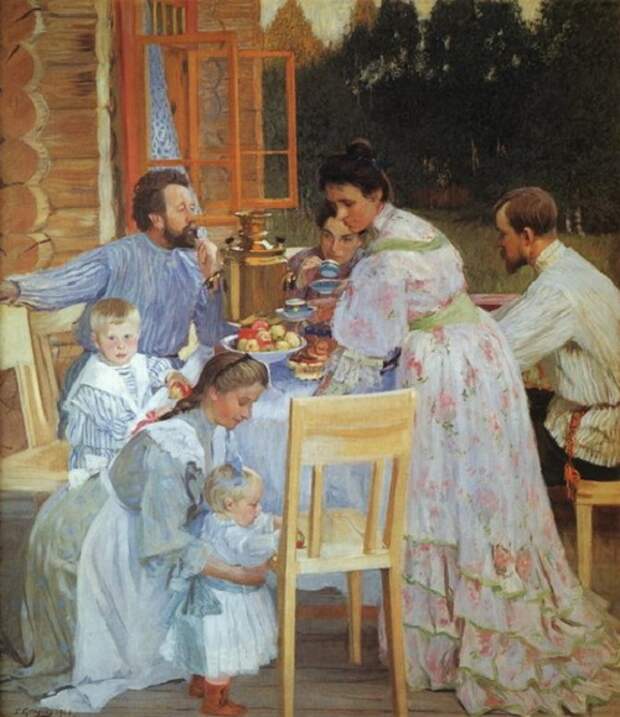Терем. На террасе. (1906). Автор: Б.М.Кустодиев.