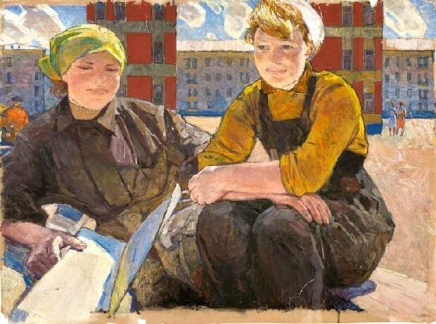 «На стройке». (1960 год). Автор: Воронков Николай.