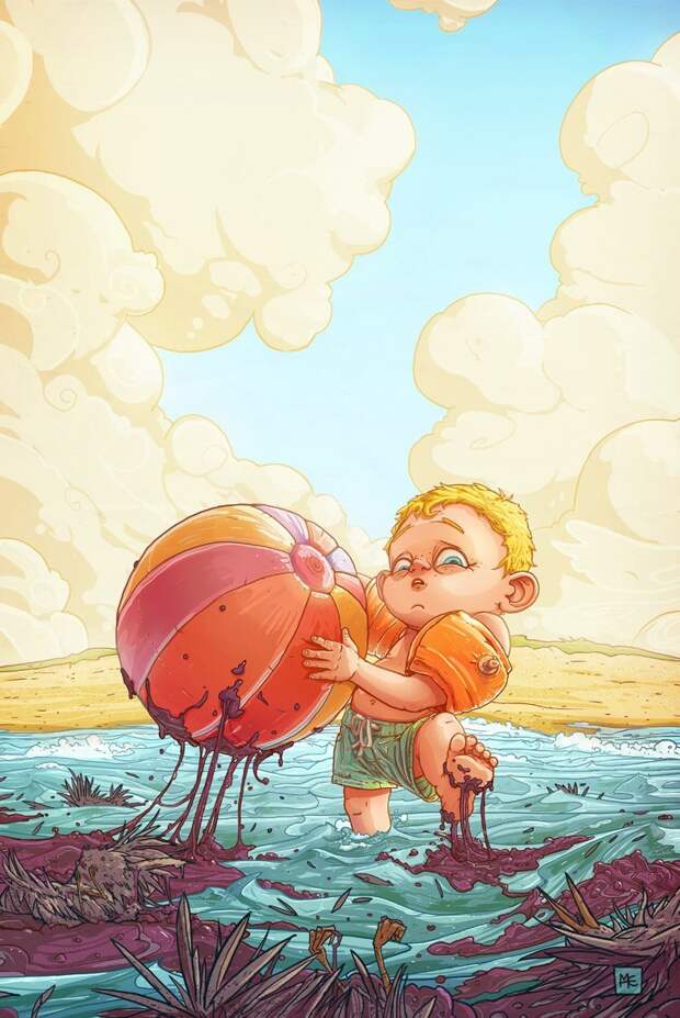 Разлитые каникулы Разлитые каникулы Михаил Дзекан, в мире, карикатура, люди, мир, рисунок, фантазия, художник