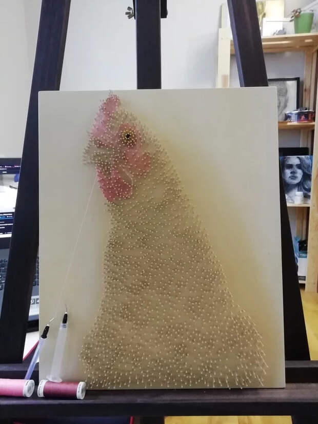 Курочка из ниток и гвоздей String Art, Курица, Рукоделие, Рукоделие с процессом, Длиннопост
