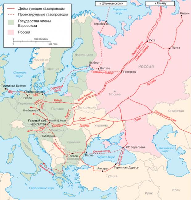 Карта транзитных газопроводов Ямал-Европа 