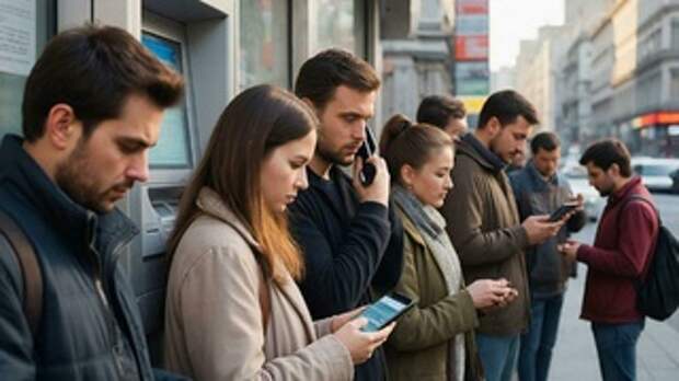 Люди в очереди в банкомате / Фото: создано в нейросети