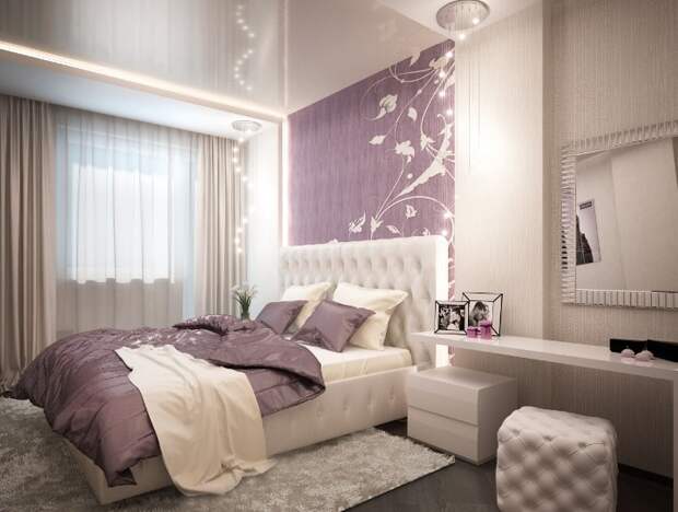 Бежево-фиолетовая спальня