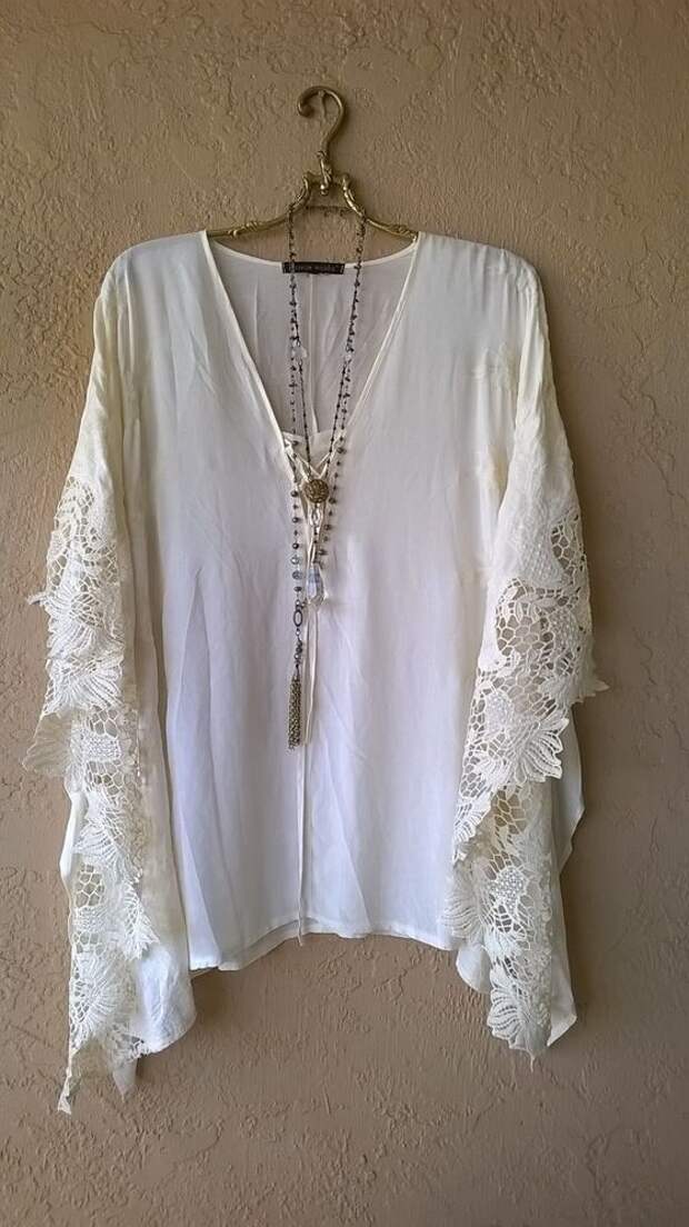 Image of Free People Gypsy Kaftan with corset lace up and crochet butterfly sleeves: 