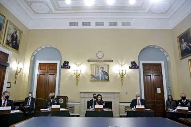 FBI Director Christopher Wray, NSA Director Gen. Paul Nakasone, Director of National Intelligence Avril Haines, CIA Director William Burns, and DIA Director Lt. General Scott Berrier attend a House Intelligence Committee hearing on worldwide threats, in Washington, D.C., U.S., April 15, 2021. Al Drago/Pool via REUTERS