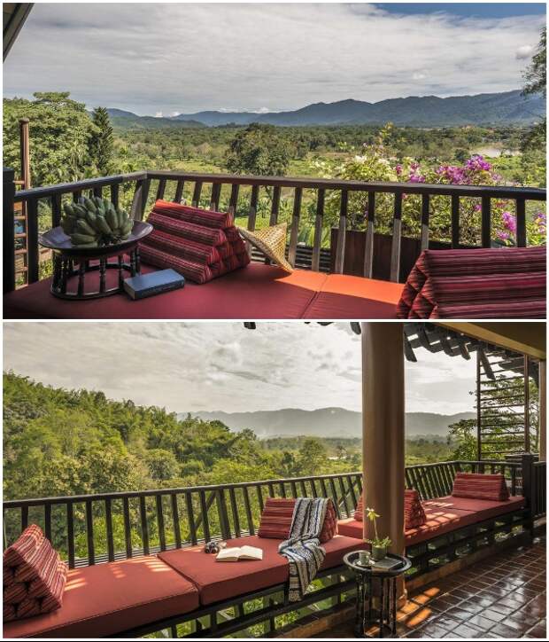 В каждом номере есть балконы с мягкими диванчиками («Anantara Golden Triangle Elephant Camp & Resort», Таиланд). | Фото: booking.com.